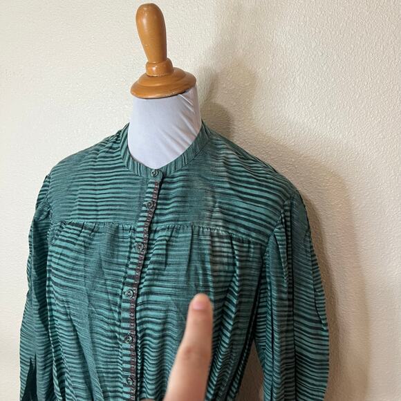 Ulla Johnson Teal Fiora Piplin Cotton Striped Long Sleeve Midi Dress 8 - Picture 12 of 13